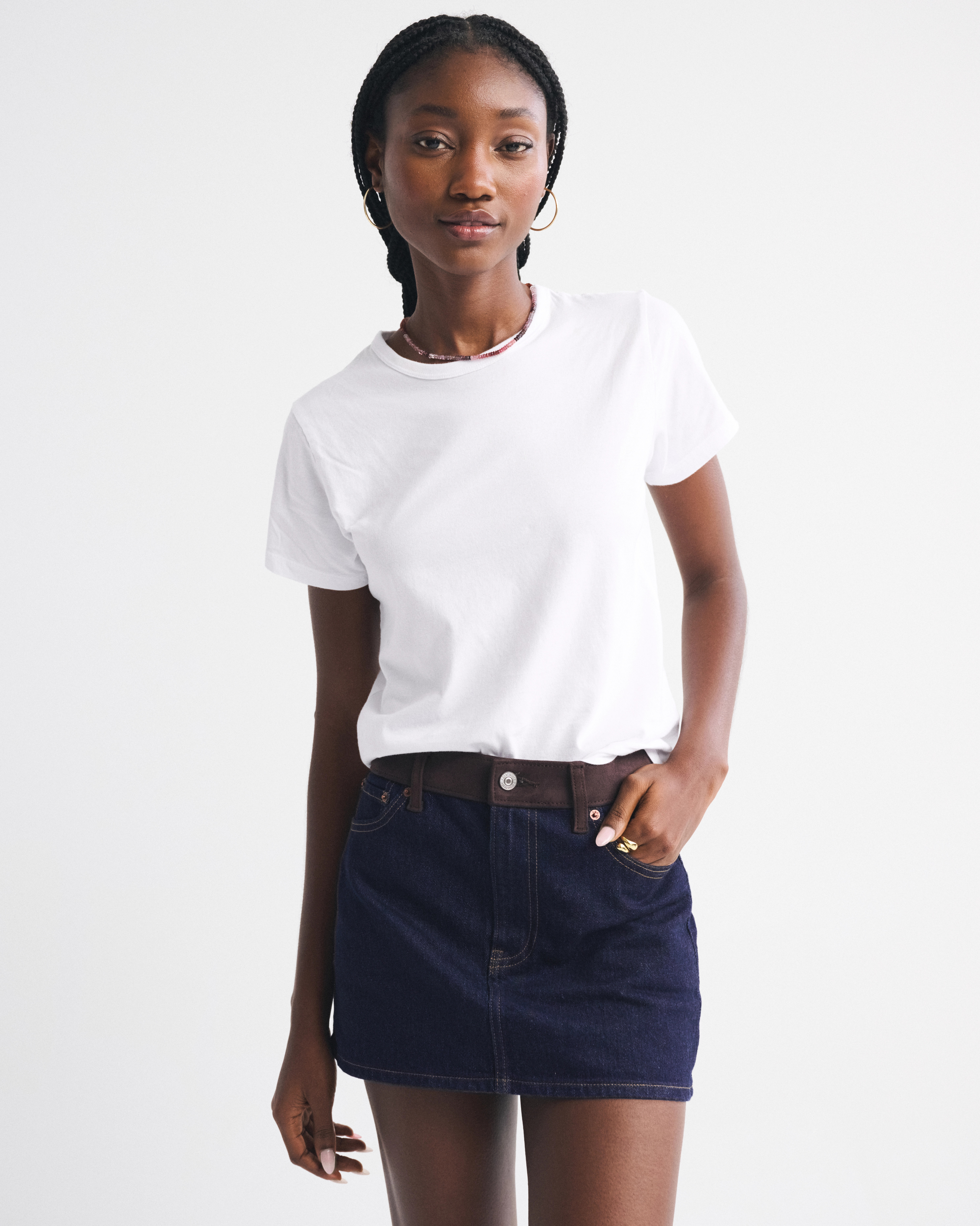 Curve Love Mid Rise Denim Mini Skirt | Abercrombie & Fitch (US)