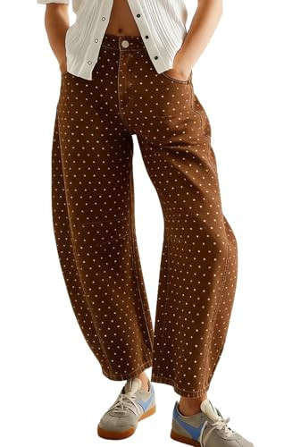 chouyatou Women Baggy Polka Dot Barrel Jeans Y2K Floral Print Wide Leg Jeans Boyfriend Denim Ankl... | Amazon (US)
