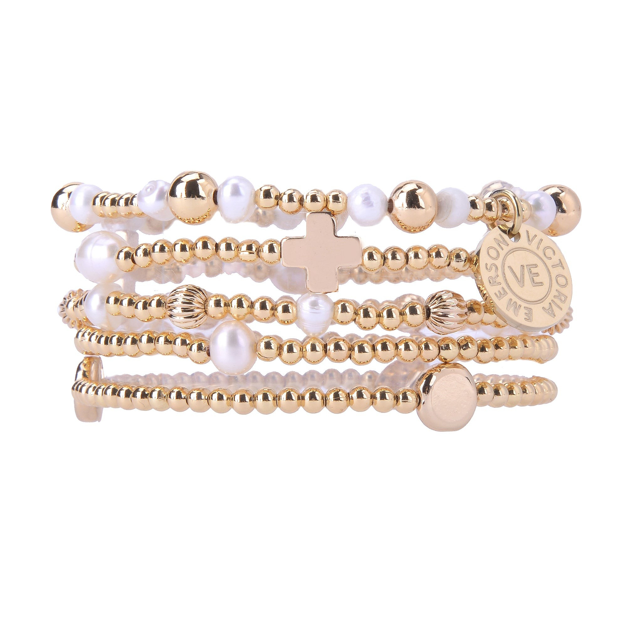 Carissa Gold & Pearl Stacking Bracelet Set | Victoria Emerson