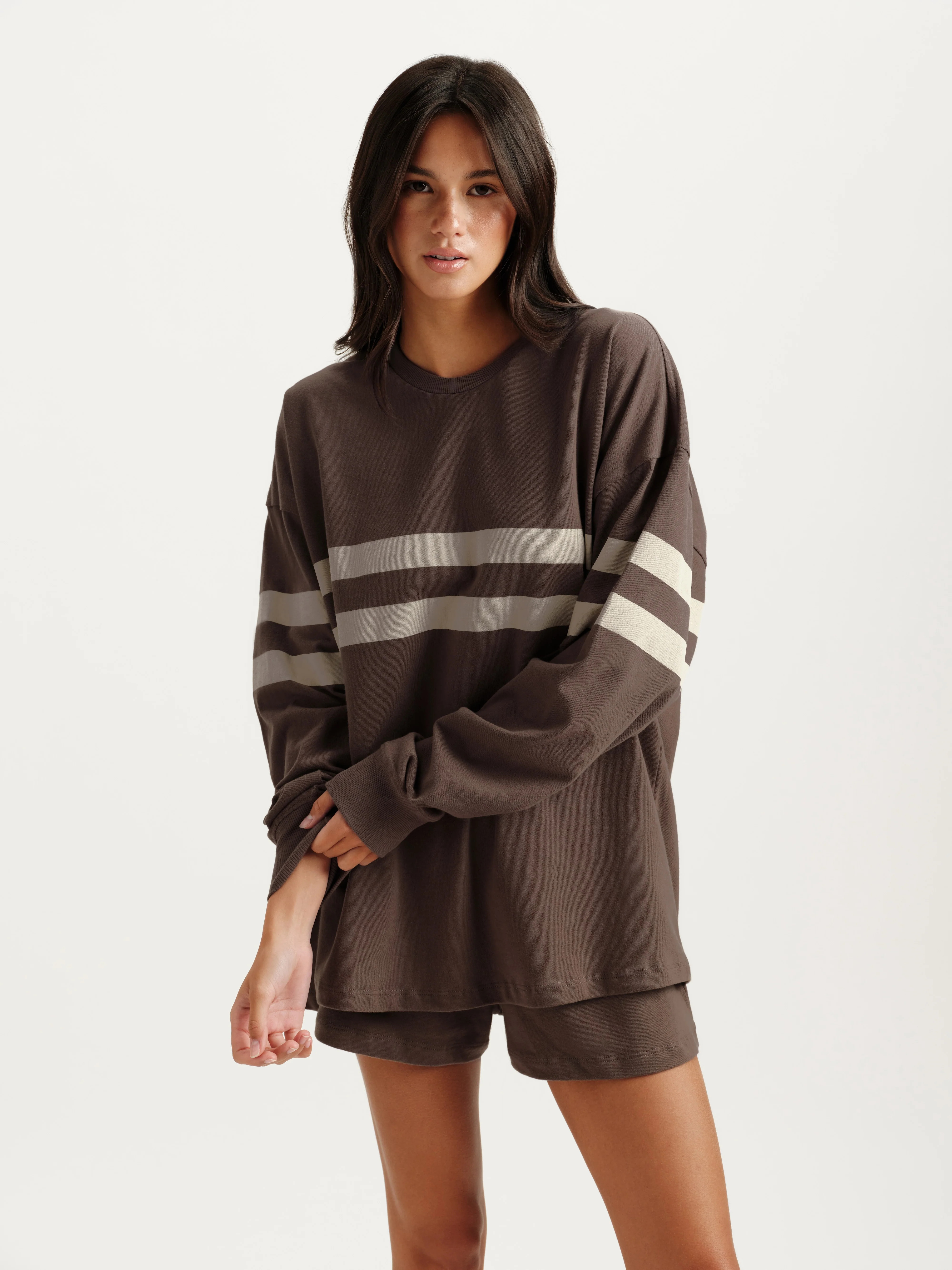 HEAVY COTTON EASY STRIPE LONG SLEEVE - GRAIN | SET Active