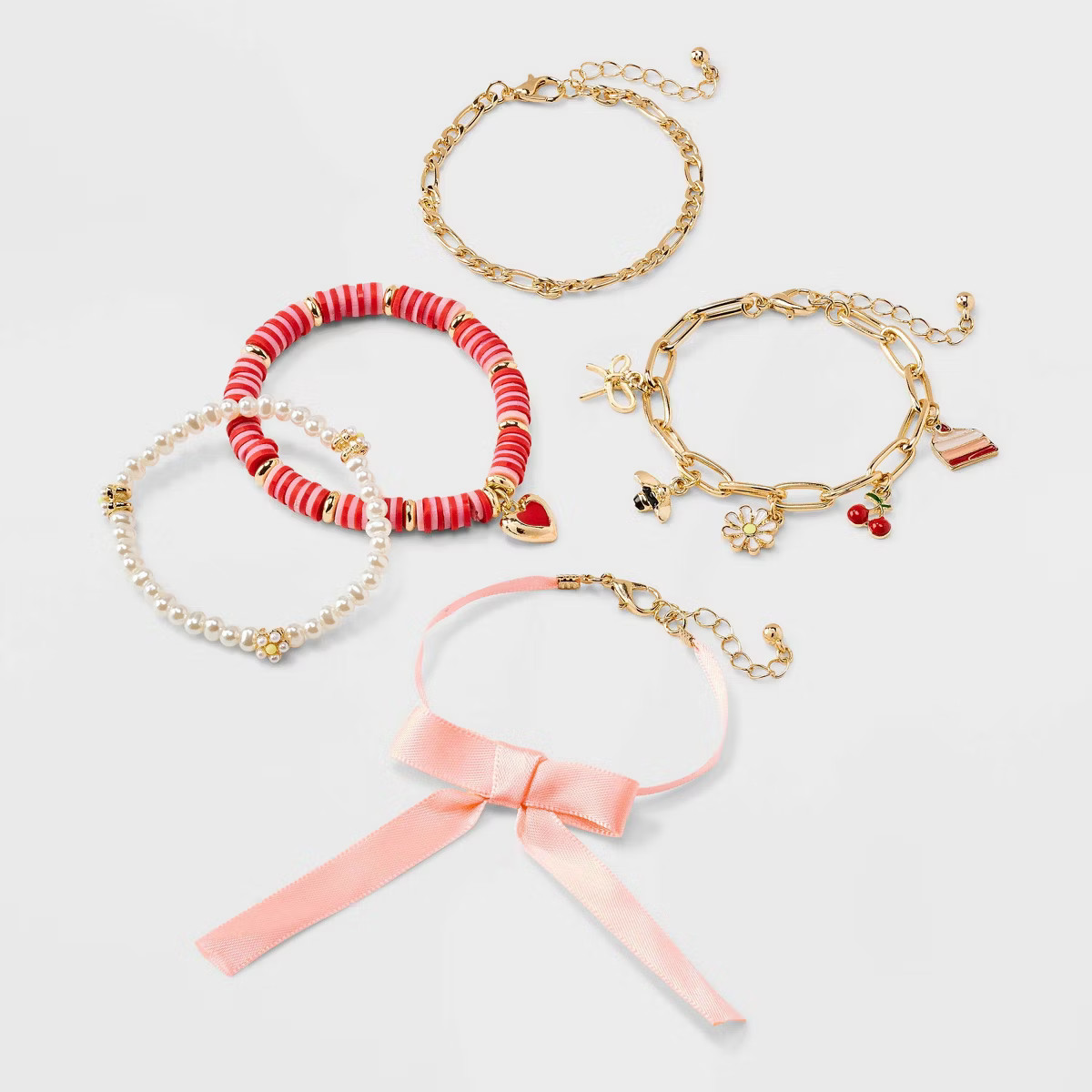 Girls' 5pk Charm Bracelet Set - art class™ Red/Gold | Target