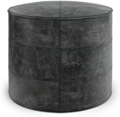 SIMPLIHOME Connor Boho Round Pouf in Distressed Black Leather, Footstool, Footrest, Upholstered, ... | Amazon (US)