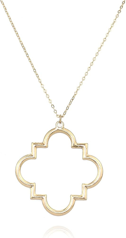 POMINA Gold Fashion Long Chain Necklace Quatrefoil Necklace Two-Tone Clover Pendant Necklace Geom... | Amazon (US)