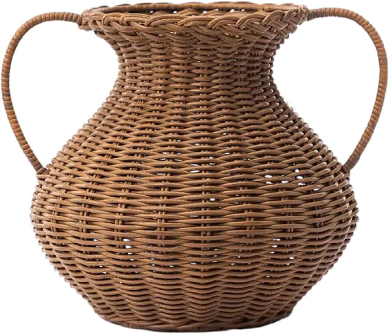 ZYFAB Rattan Vase for Flowers, Rustic Hand Woven Floral Holder with Handle Farmhouse Decor Woven Wicker Flower Basket for Boho Home Decor Tabletop Decorative Pot,A | Amazon (US)