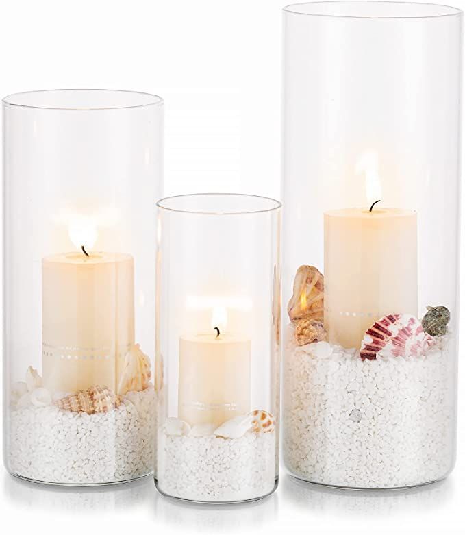 Amazon.com: Glass Cylinder Hurricane Candle Holder Vases Clear 3pcs/Set Different Sizes, Cylinder... | Amazon (US)