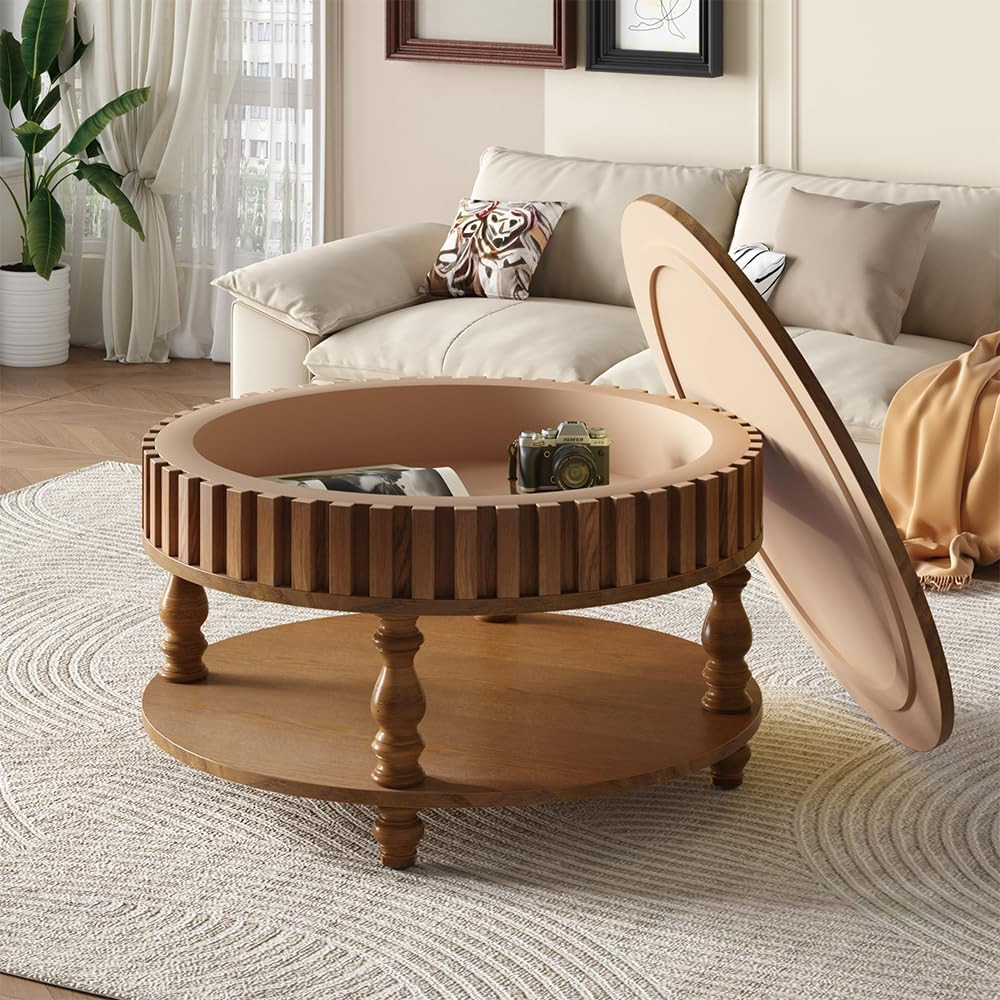 Tool-Free Round Flip Top Coffee Table with Hidden Storage | Amazon (US)