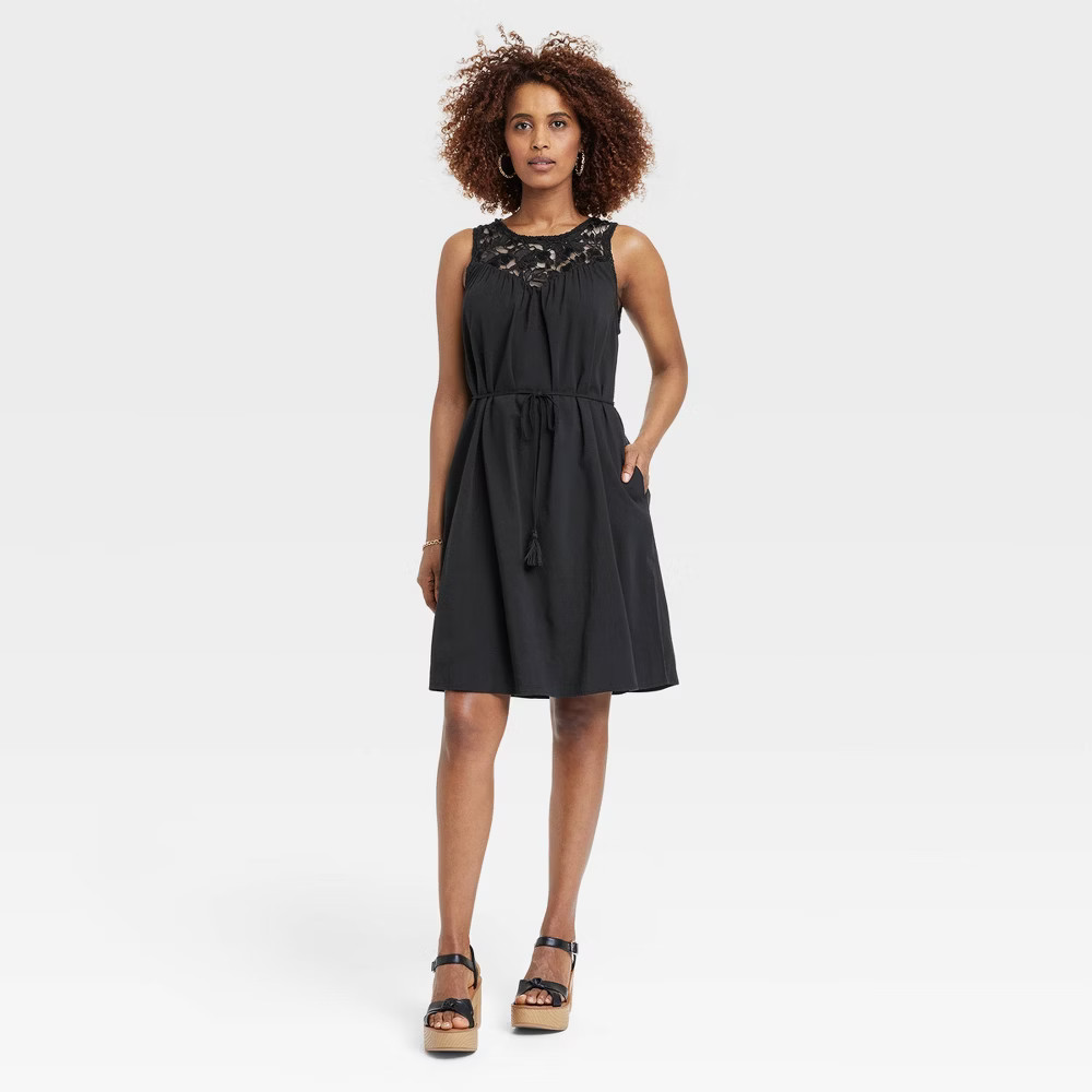 Women's Wide Strap Sleeveless A-Line Dress - Knox Rose™ Black L | Target