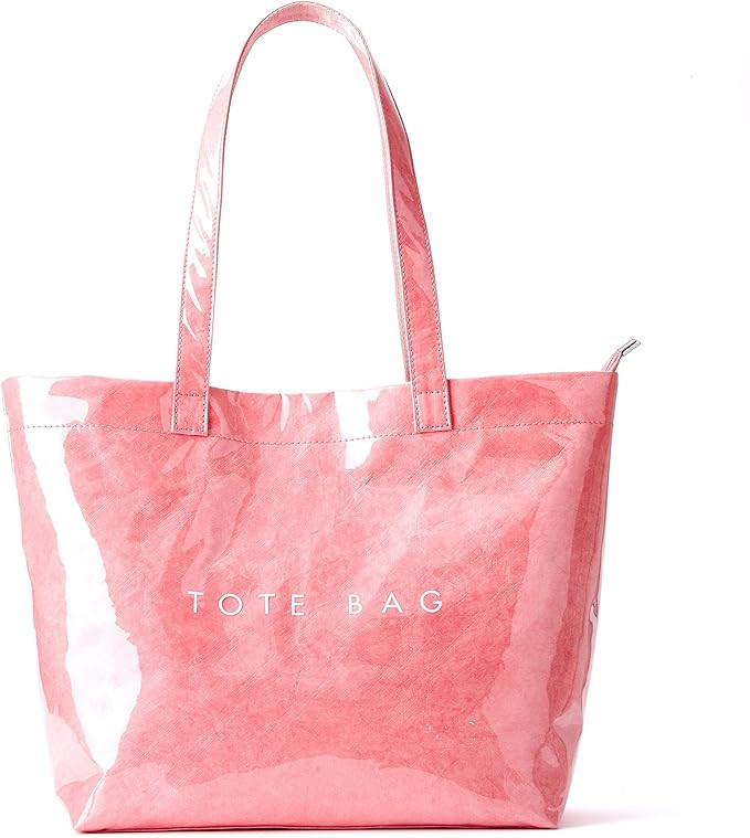 KALIDI PVC Zipper Tote Bag, Jelly Kraft Paper Beach Bag Large Hobo Carry All Travel Shopping Hand... | Amazon (US)