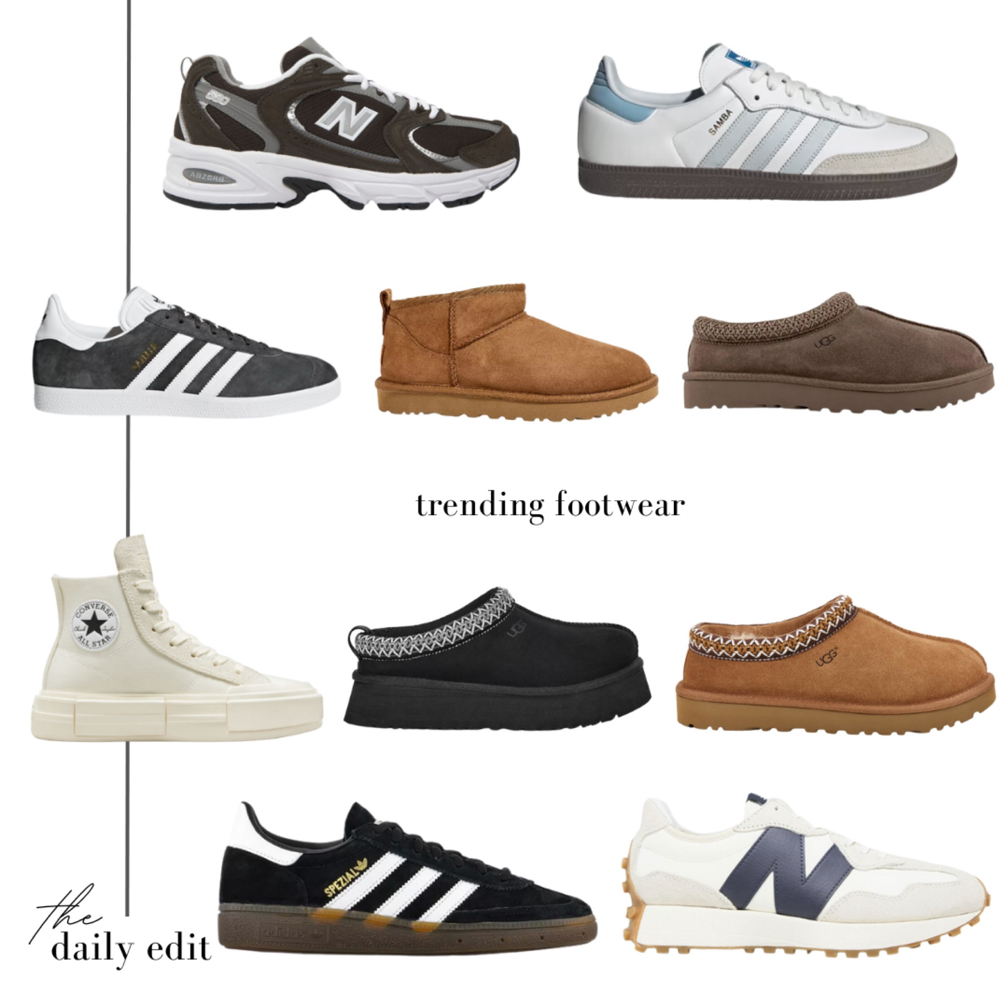 Trending footwear you need to get your hands on now! I’ve done all the hard work for you & found all the styles that have stock available NOW 🙌🏼 get shopping before it’s too late! 

Adidas, samba, gazelle, originals, spezial, trending footwear, footwear trends, aw footwear, autumn trainers, UGG, new balance, 530, 6090, 527, Tasman, tazz, converse high tops, trainer trends

#LTKSeasonal #LTKstyletip #LTKeurope