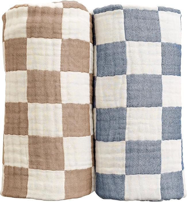 Ultra Soft Checkered Muslin Baby Blanket Pack of 2 Cotton Swaddles Bed Blankets for Babies and To... | Amazon (US)