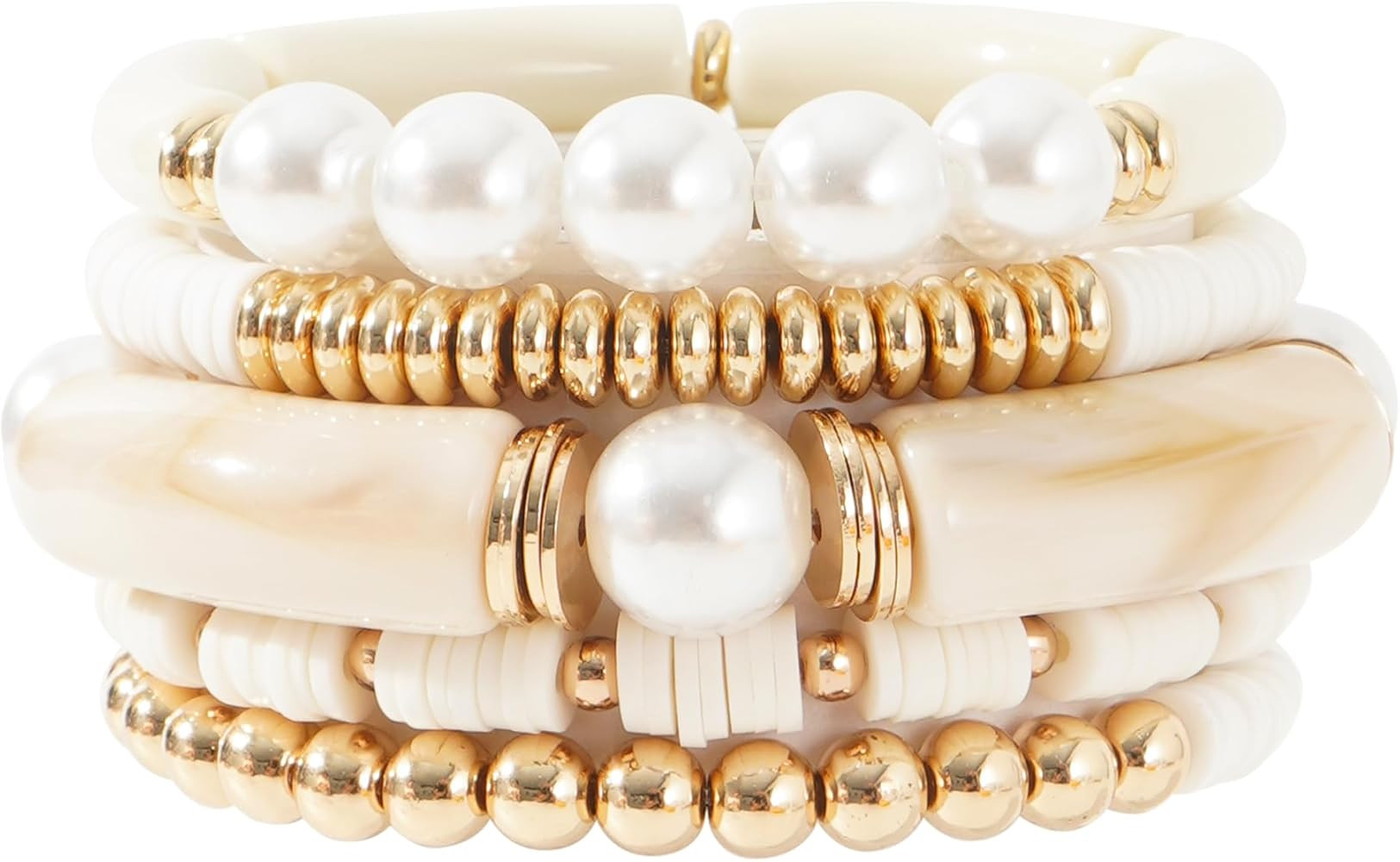 GOOJIDS Simple Beaded Gold Bangles Bracelet Chunky Bamboo Tube Curved Stacking Clear Acrylic Colo... | Amazon (US)