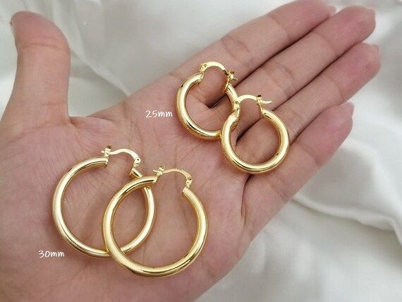 Gold chunky hoop earring made of gold filled hypoallergenic / | Etsy | Etsy (US)