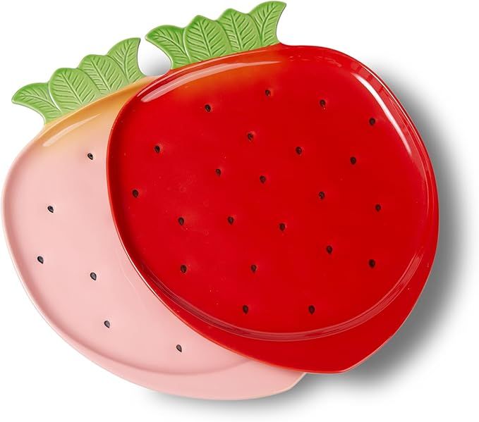 Large Serving Platters, 14" Ceramic Serving Trays, Strawberry Serving Plates for Dessert Appetize... | Amazon (US)