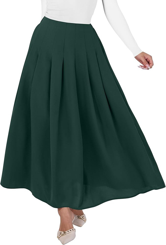ANRABESS Women A-Line Pleated High Waist Maxi Skirt Full Ankle Length Flowy Swing Elegant Dressy ... | Amazon (US)