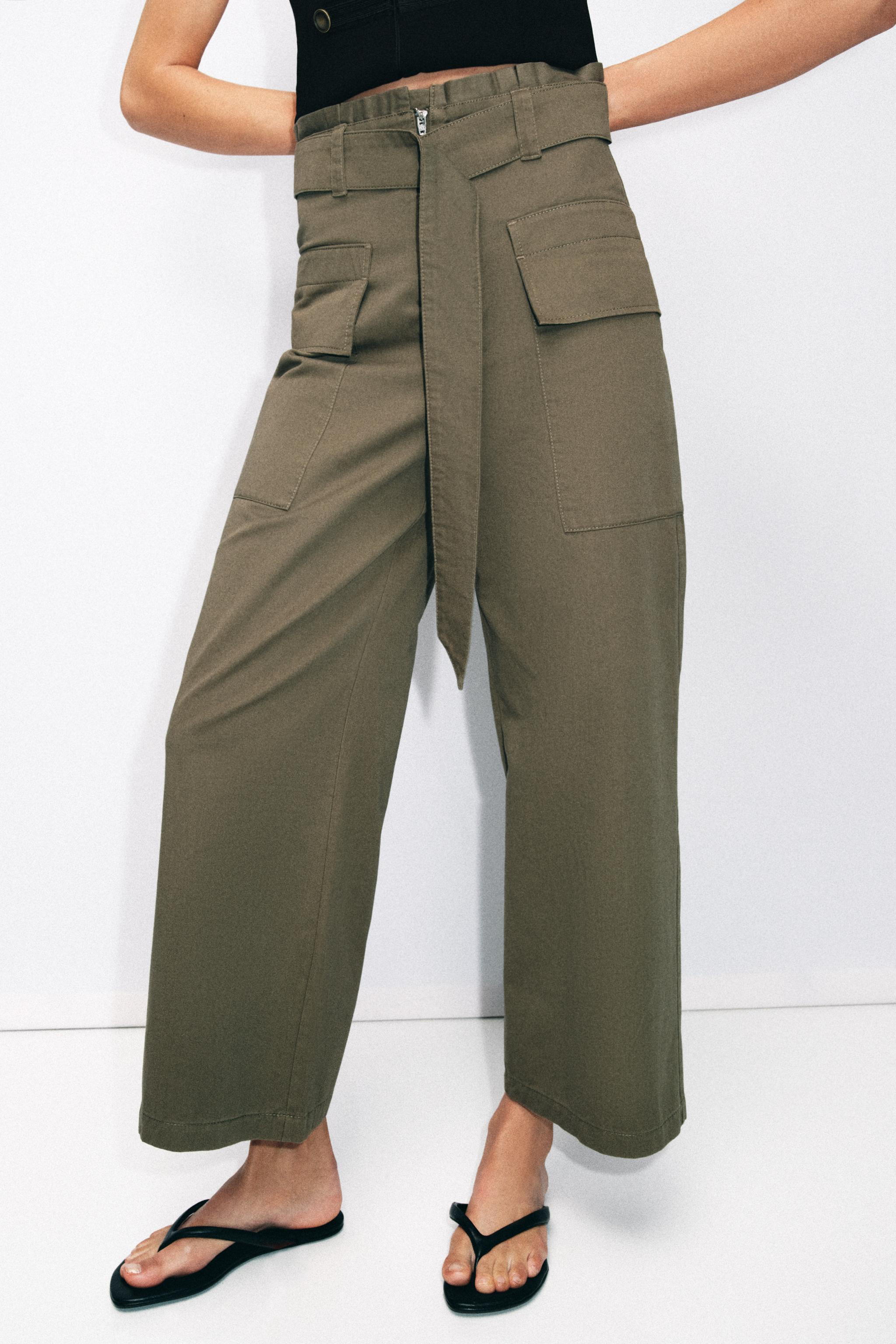 BELTED PAPERBAG CARGO PANTS | Zara US