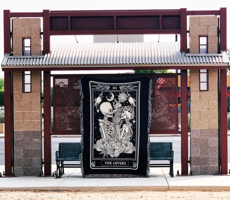 The Lovers Tarot Card Woven Throw Blanket, Skeleton Tarot Blanket Woven Throw, Tarot Theme Large ... | Etsy (US)