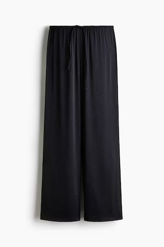 H & M - Embellished Satin Pajama Pants - Black | H&M (US + CA)