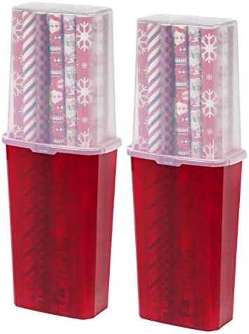 IRIS USA Holiday Storage-Bin Vertical Wrapping Paper Box, 40-Inch, 2 Pack, Clear/Red, 2 Count | Amazon (US)