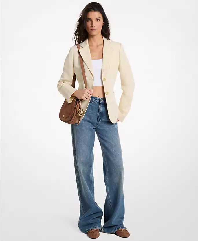 Women's Linen Patch Pocket Collared Blazer | Macy's