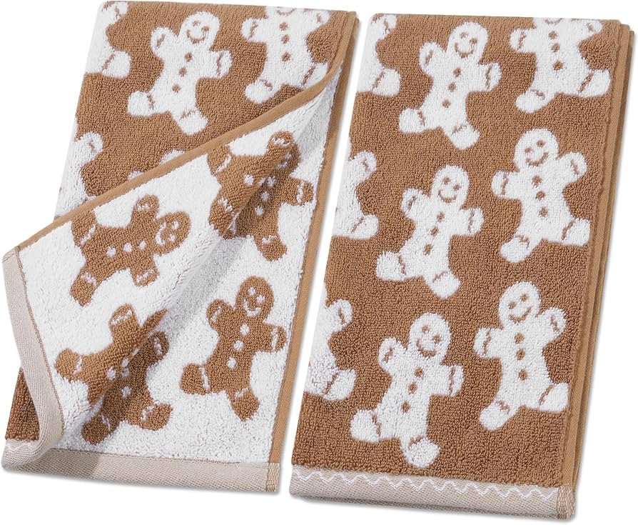 Shemilly 2pcs Christmas Hand Towels Brown Xmas Gingerbread Jacquard Hand Towel for Bath 100% Cott... | Amazon (US)