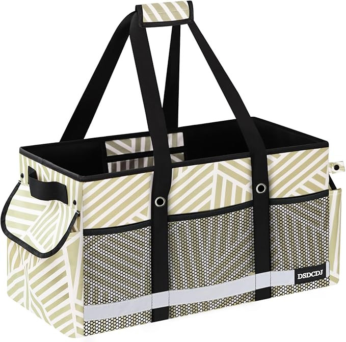 Extra Large Utility Tote Bag with Reflective Strip, Standing Reusable Grocery Bags with Hard Bott... | Amazon (US)