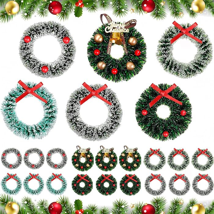 18 Pieces Dollhouse Miniature Christmas Wreath - Holiday Festival Decorations, Hanging Farmhouse ... | Amazon (US)