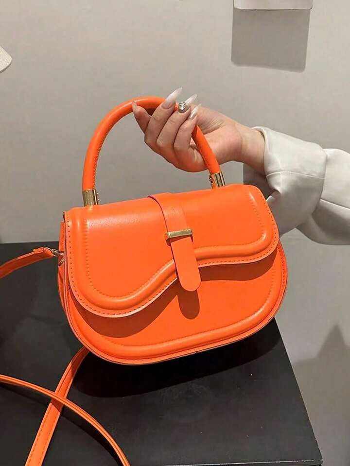 Pu Fabric Belt Buckle Flip Half Round Crossbody Bag For Women, Simple, Fashionable And Multi-Func... | SHEIN