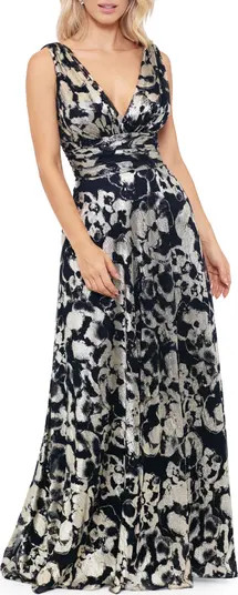 Betsy & Adam Foil Print Sleeveless Mesh Gown | Nordstrom | Nordstrom