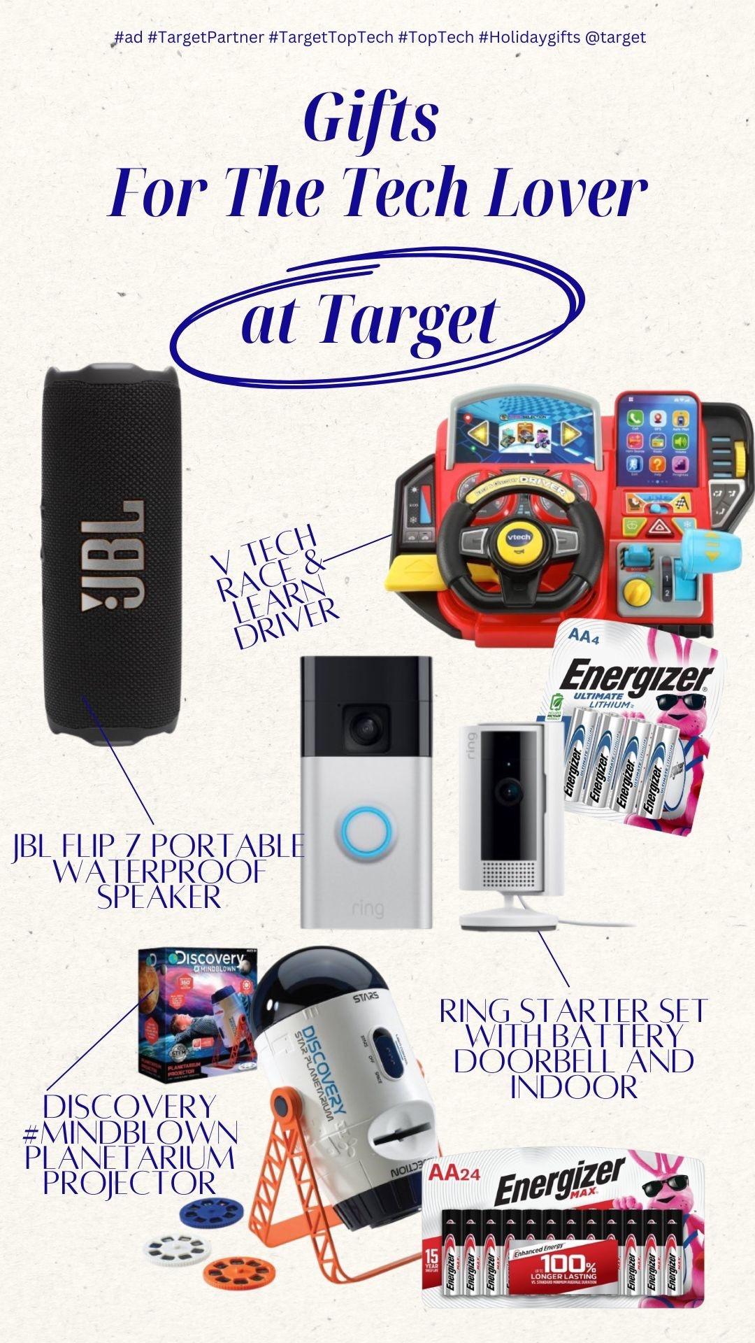 #ad #TargetPartner Target has the best tech gifts this year + everyone will love opening these!
Found some awesome gifts for the tech lovers from kids to adults! Just be sure to grab your Energizer batteries before the big day of gift opening!
#Target Top Tech #Top Tech #Holidaygifts
@target
Fave gift ideas from @jblaudio @energizer @ring @vtechtoys @discovery