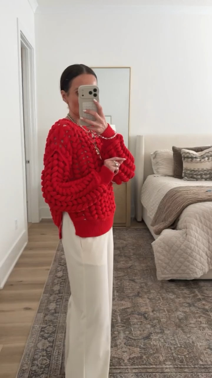 Sweater size M. 
red chunky sweater, target finds, casual chic, spring outfit, relaxed pants, mesh flats, annabrstyle

#LTKSeasonal #LTKootd #LTKWorkwear