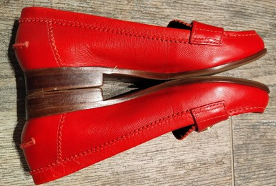 DESIGNER TORY BURCHS SZ 6.5 LOGO RED SAFIANO LEATHER SLIP ON LOAFER SHOES PREOWN | eBay US