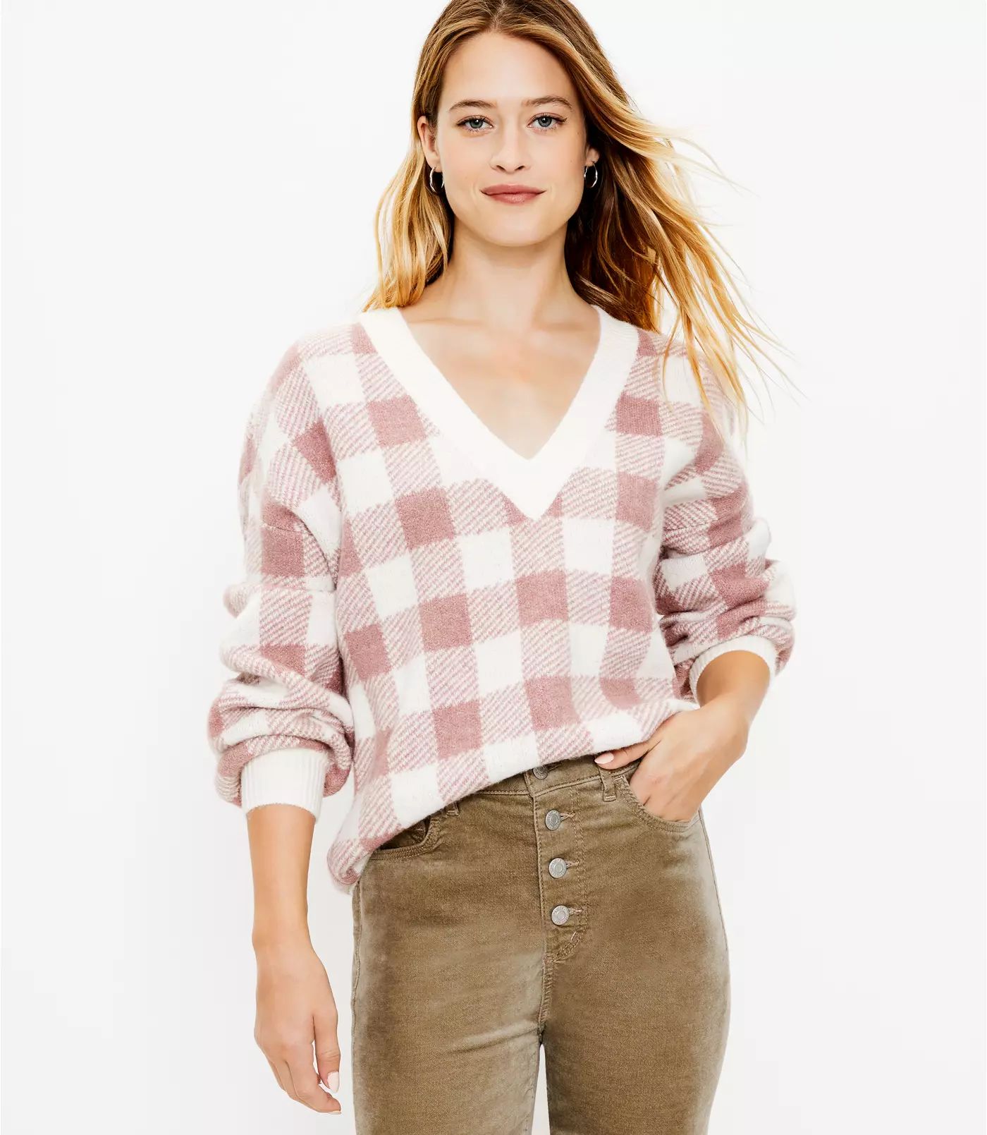 Plaid V-Neck Sweater | LOFT | LOFT