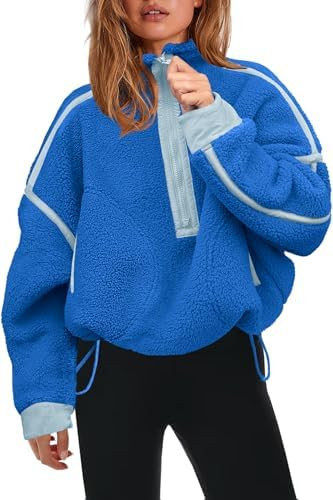 Panadila Womens Half Zip Sherpa Fleece Pullover Soft Oversized Sweatshirt with Pockets Warm Fuzzy... | Amazon (US)