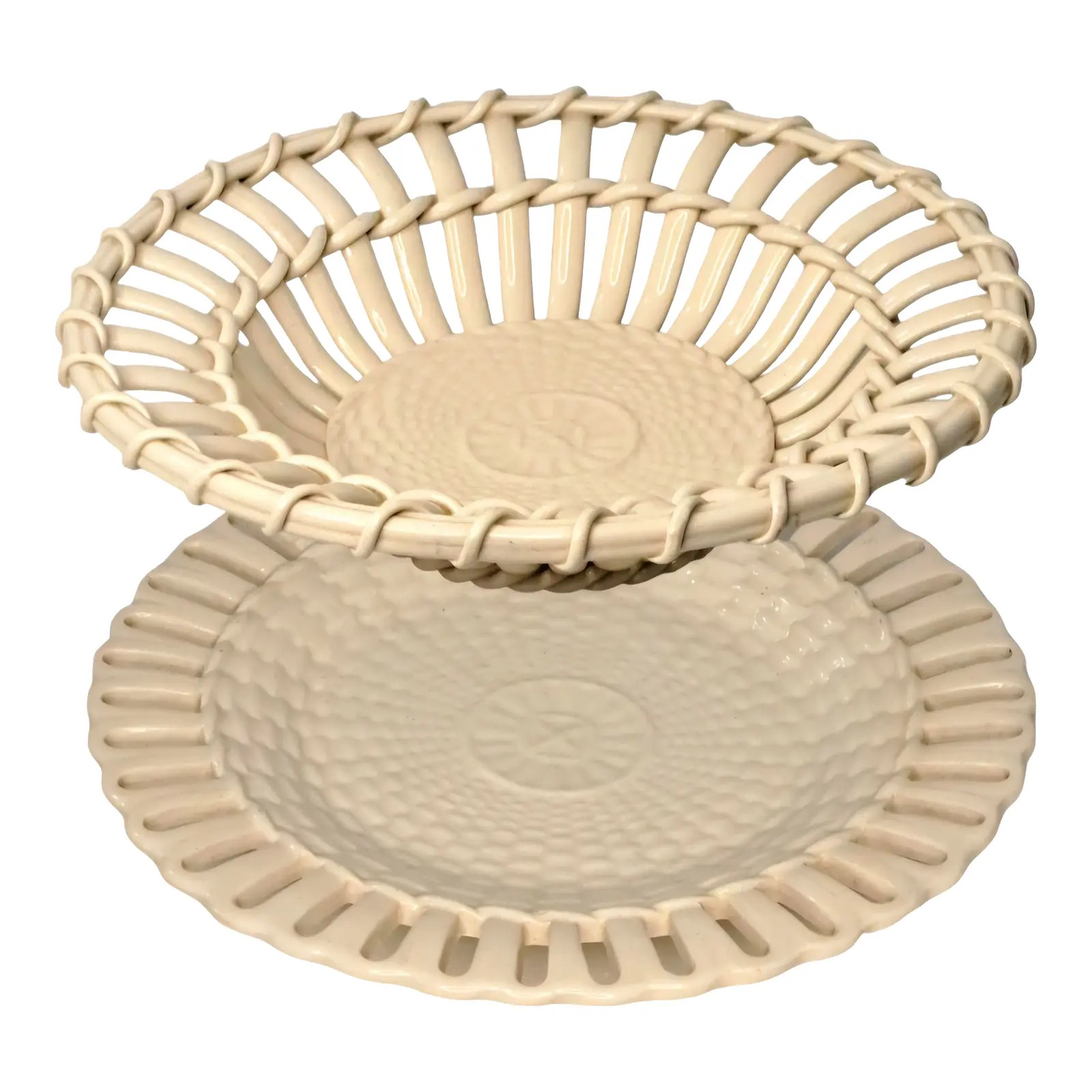 1891 - 1993 Wedgwood England Creamware Basket With Plate Marked 3rv England | Chairish