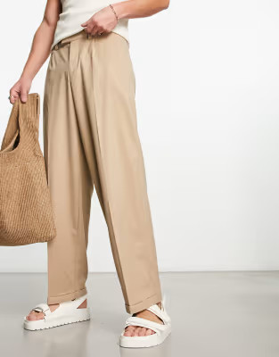 New Look relaxed fit smart pants in stone | ASOS (Global)