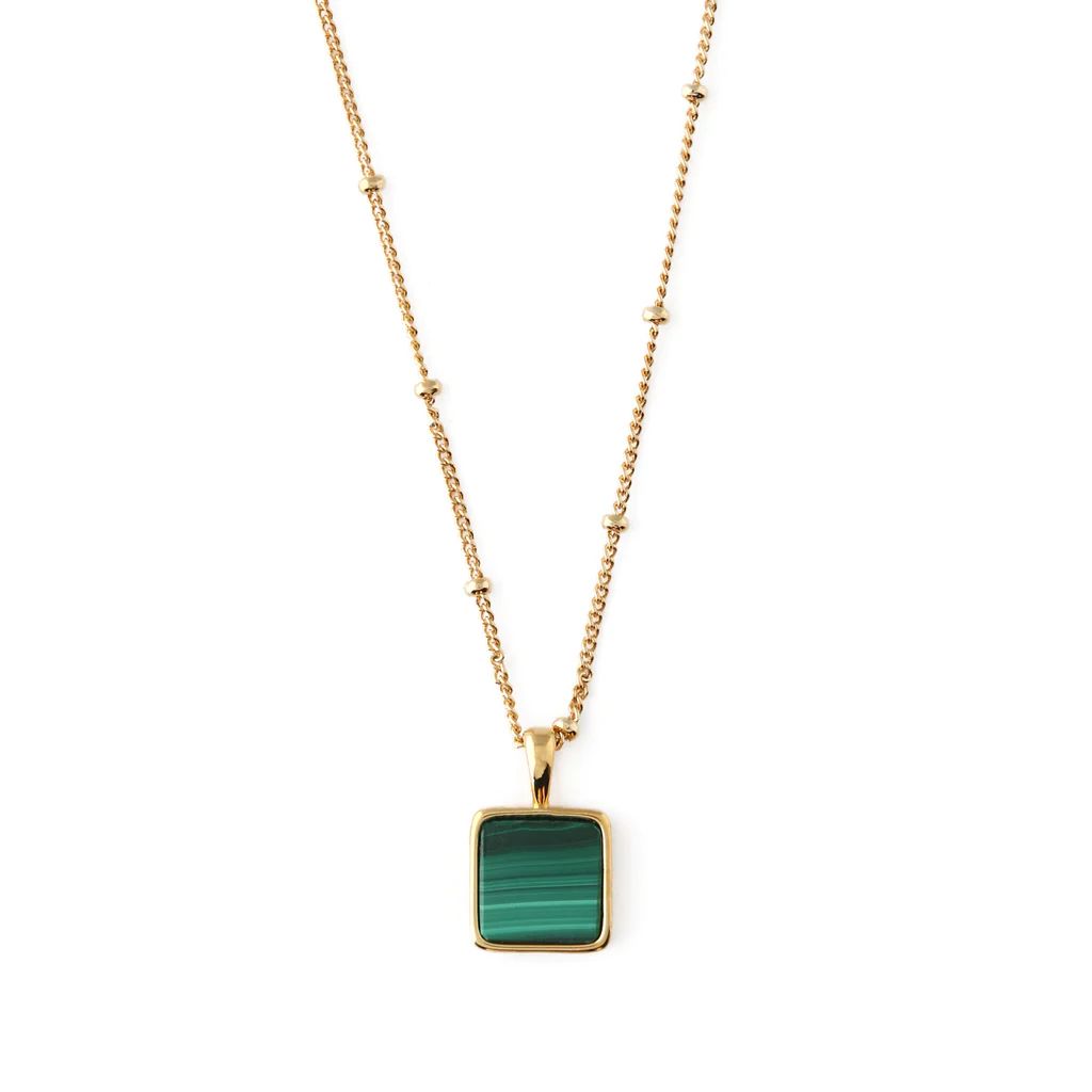 Malachite Square Charm Necklace - Gold | Orelia London