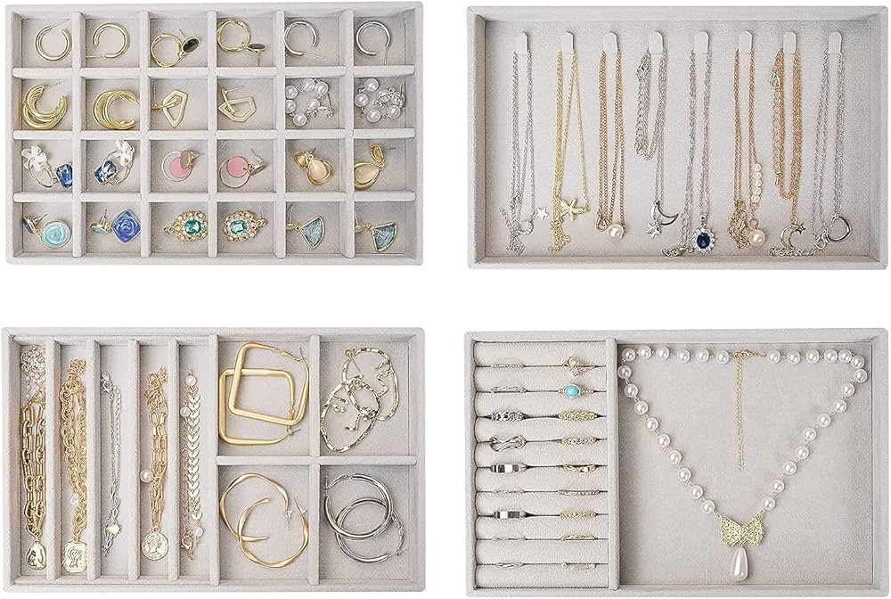 ProCase Set of 4 Stackable Jewelry Organizer Trays for Drawers, Jewelry Drawer Inserts Container ... | Amazon (US)