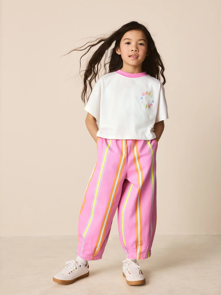 Little Bird by Jools Oliver Pink Stripe Short Sleeve Top & Jogger Set | Next US