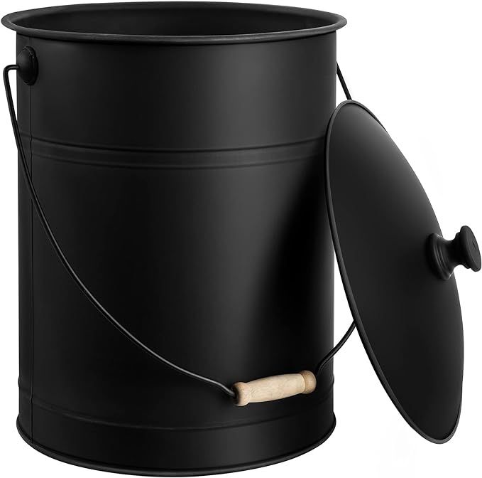 AMAGABELI GARDEN & HOME Ash Bucket with Lid Outdoor and Indoor Coal Bucket for Fireplace Medium F... | Amazon (US)