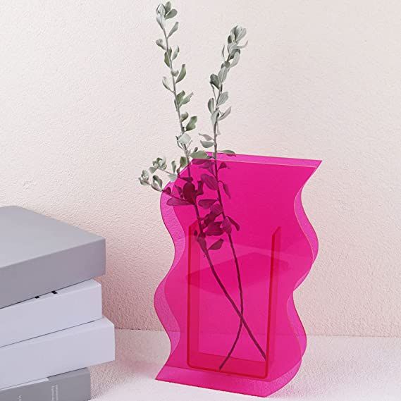 Pink Acrylic Flower Vase for Aesthetic Room Decor, DaizySight Irreguar Curvy Wave Plastic Decorat... | Amazon (US)