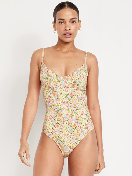 Textured One-Piece Balconette Swimsuit | Old Navy (US)