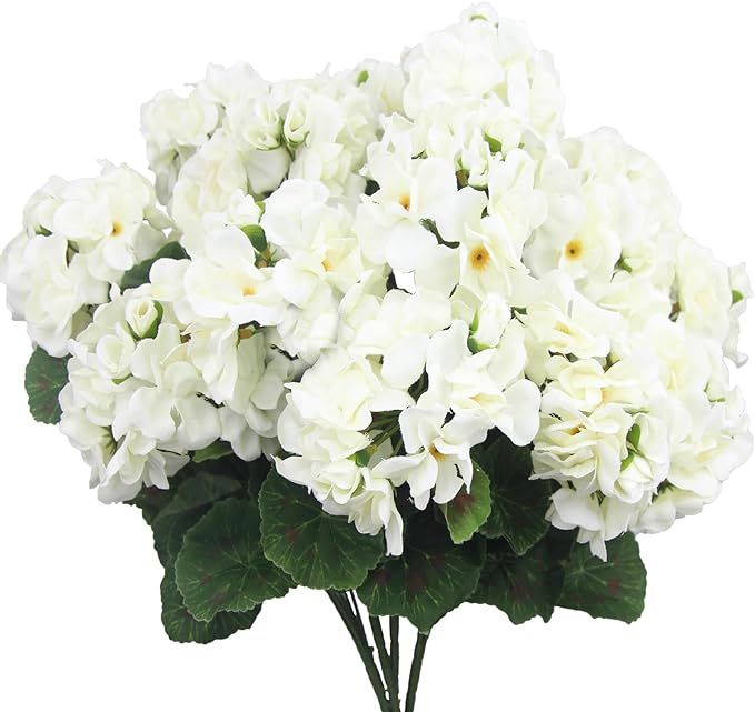 4 Pcs Artificial Geraniums Silk Flowers Outdoor Artificial Geranium Bush White Faux Flowers Geran... | Amazon (US)