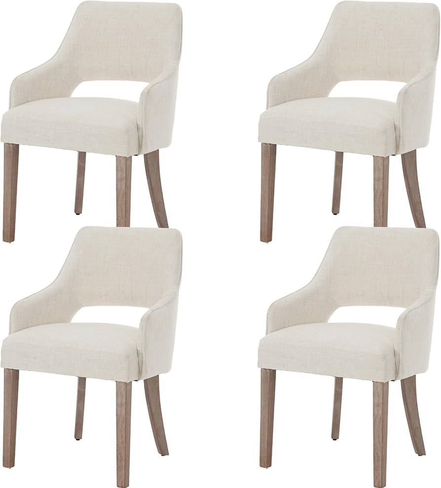 Dining Chairs Set of 4 Linen Upholstered Accent Kitchen Chair with Hollow Back/Padded Seat/Wood L... | Amazon (US)