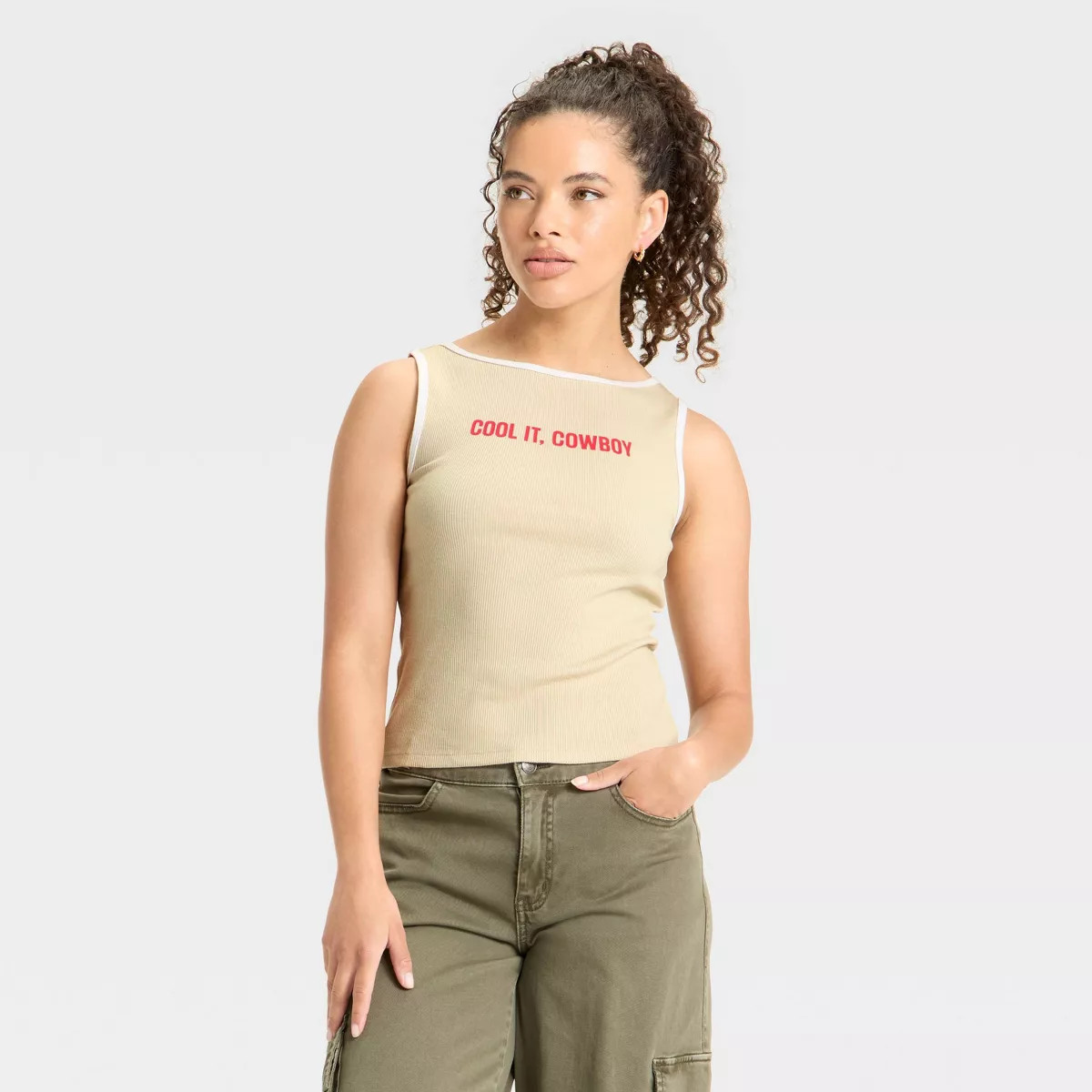 Women's Boat Neck Graphic Tank Top - Wild Fable™ Tan XXS | Target