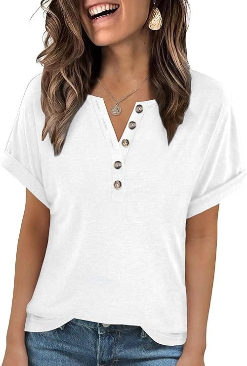 MixShe Womens Short Sleeve Henley T Shirt with Button Front Casual Summer Lightweight Tunic Tops | Amazon (US)