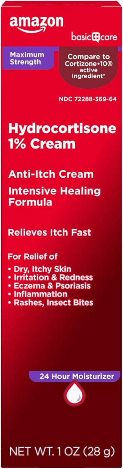 Amazon Basic Care Maximum Strength Anti-Itch Cream, Hydrocortisone 1 Percent Intensive Healing Fo... | Amazon (US)