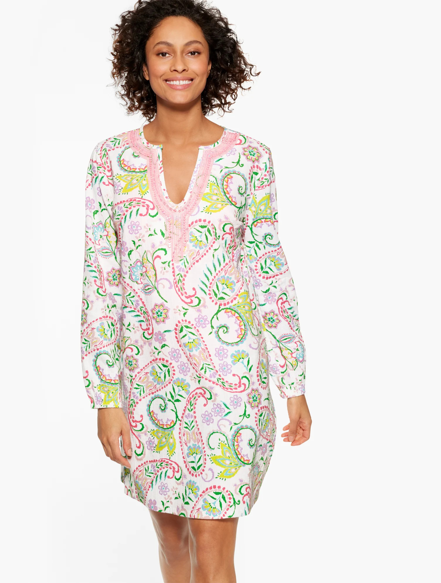 Misses - Aqua Club Gauze Caftan Cover-Up - Island Paisley - White - Medium Talbots | Talbots