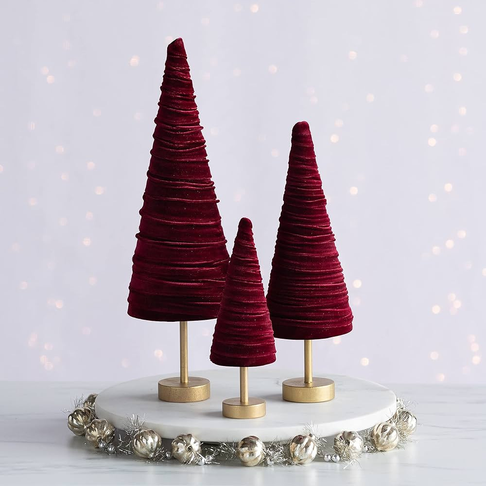 Burgundy Pedestal Velvet Trees Set of 3, Modern Decor, Easter Centerpiece, Christmas Mantel, mini... | Amazon (US)