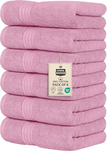 Utopia Towels 6 Piece Premium Hand Towels Set, 16 by 28 inches, 100% Ring Spun Cotton, Lightweight and Highly Absorbent Towels for Bathroom, Travel, Camp, Hotel, and Spa, Pink | Amazon (US)