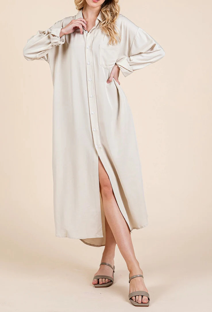 Clara Oversized Button-Up Maxi Shirt Dress | MTT Collective
